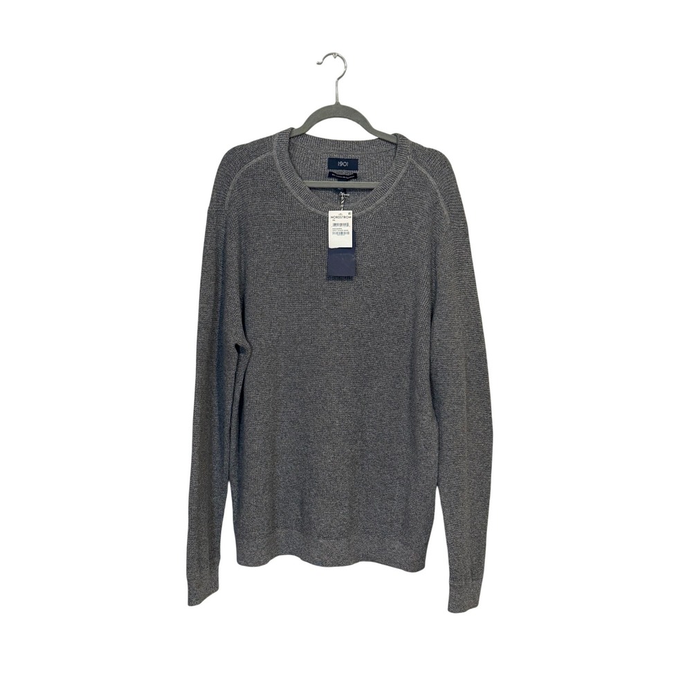 1901 Nordstrom Mens 2XL Cotton Cashmere Blend Crewneck Sweater Grey Waffle Knit